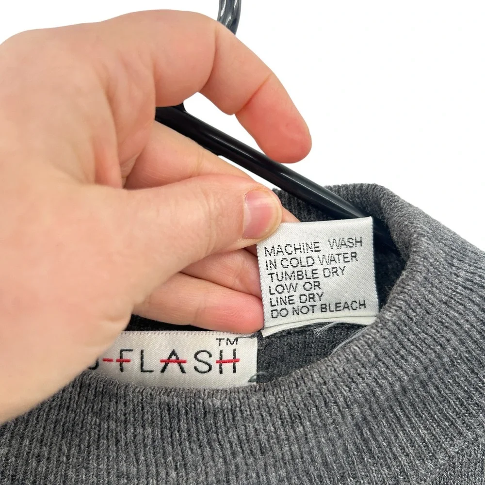 Preppy Mock Neck Knit Sweater Large Gray Dark‎ Academia Minimalist Vintage